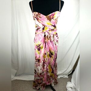 NWT Guess By Marciano Floral Pink & Brown Spagetti Strap Women's Maxi Dress Sz L
